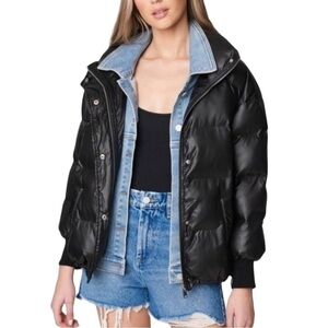 Blank NYC  Puffer Jacket Run The Show Nylon Denim Size Large